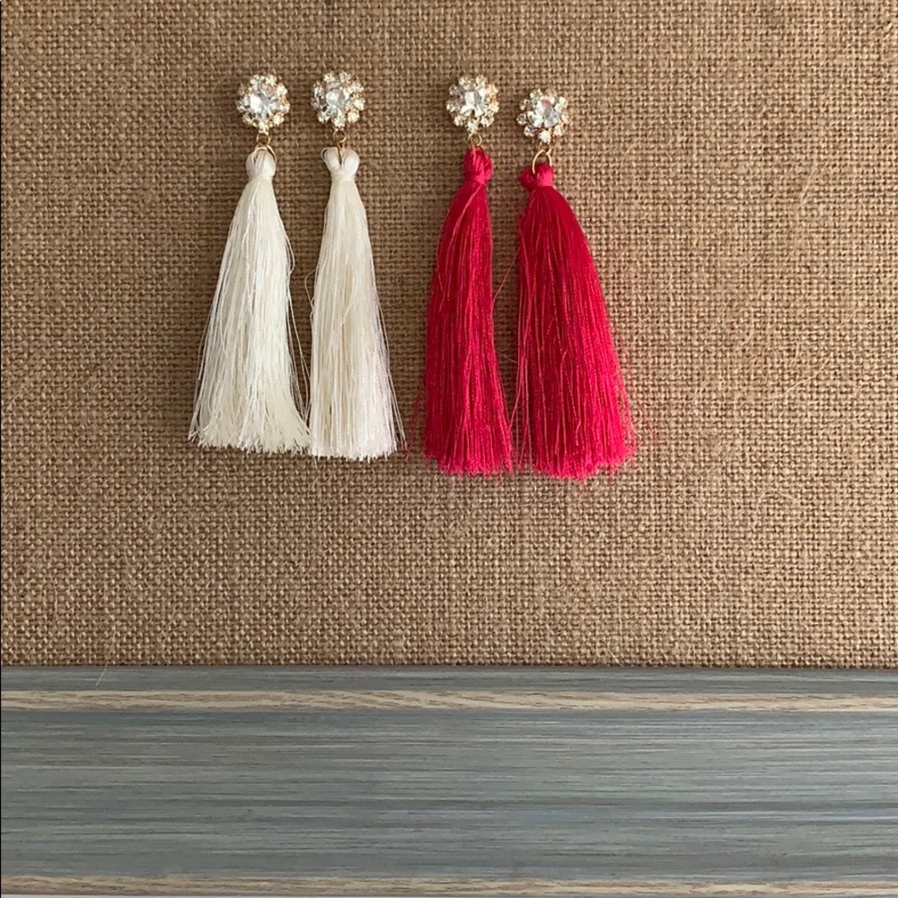 New 2 set of rhinestone tassel earrings